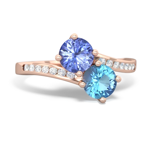 tanzanite-blue topaz two stone channel ring