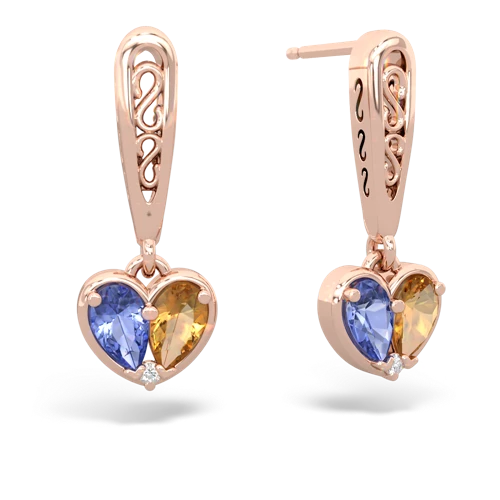 tanzanite-citrine filligree earrings