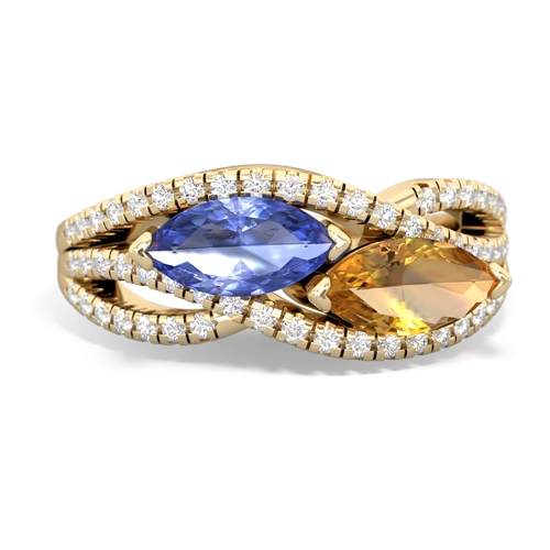 tanzanite-citrine double heart ring