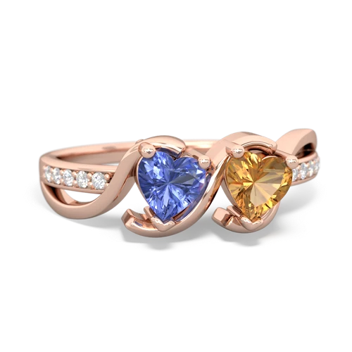 tanzanite-citrine double heart ring