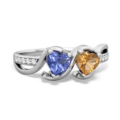 tanzanite-citrine double heart ring