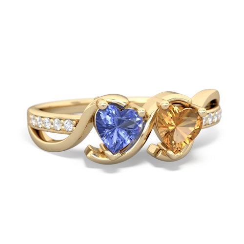 tanzanite-citrine double heart ring