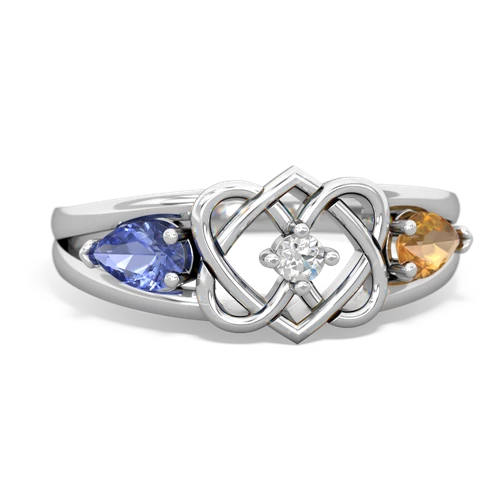 tanzanite-citrine double heart ring