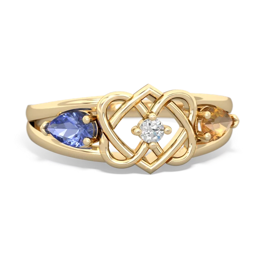 tanzanite-citrine double heart ring