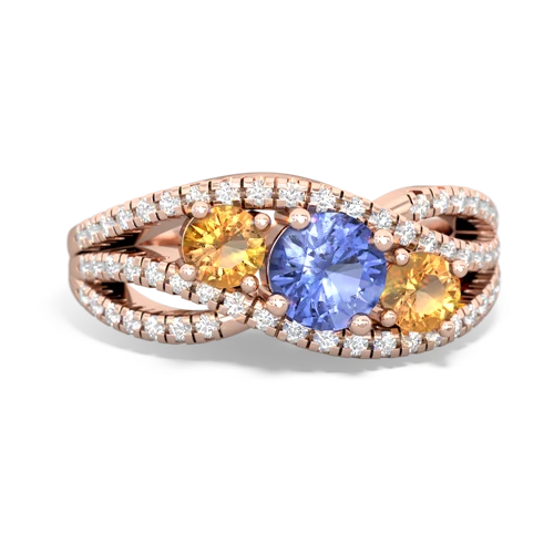 tanzanite-citrine three stone pave ring