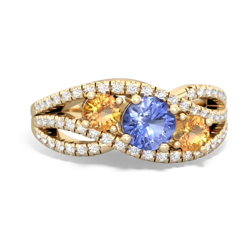 tanzanite-citrine three stone pave ring