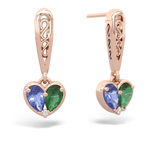 tanzanite-emerald filligree earrings