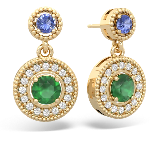 tanzanite-emerald halo earrings