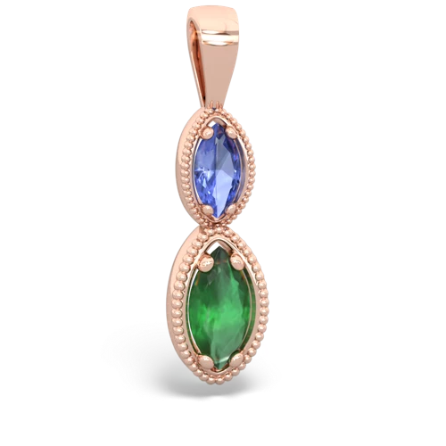 tanzanite-emerald antique milgrain pendant