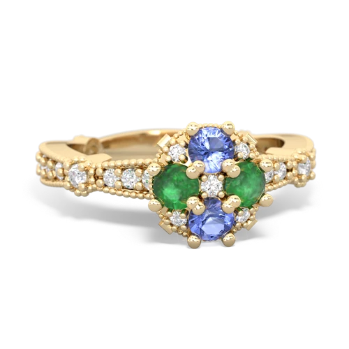 tanzanite-emerald art deco engagement ring