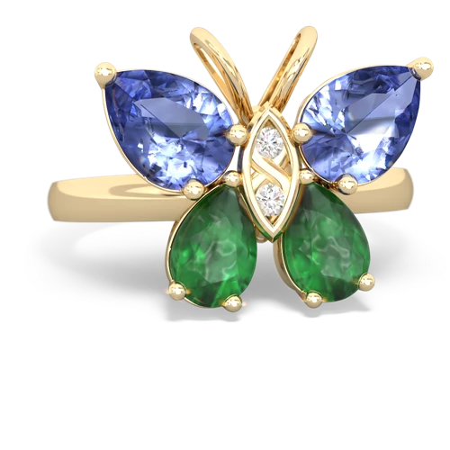tanzanite-emerald butterfly ring