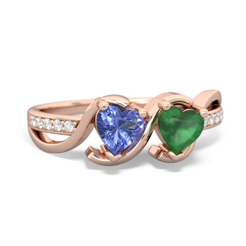 tanzanite-emerald double heart ring