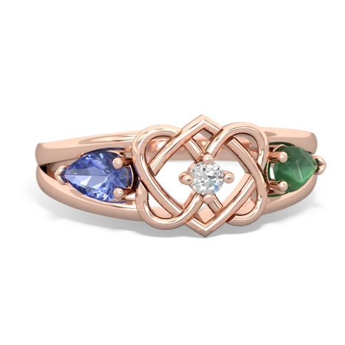 tanzanite-emerald double heart ring