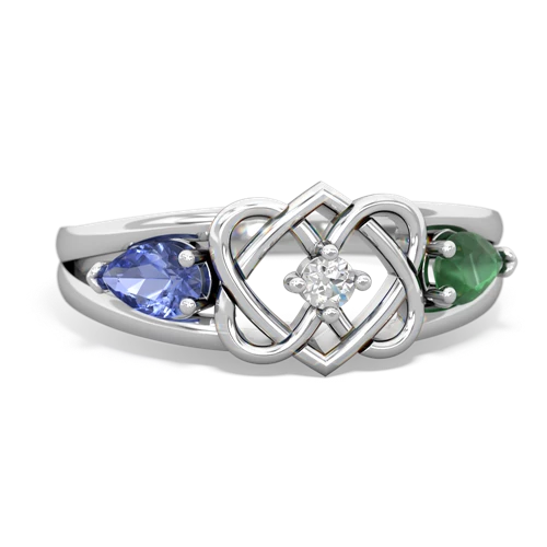 tanzanite-emerald double heart ring