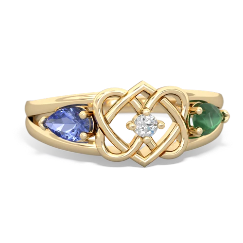 tanzanite-emerald double heart ring