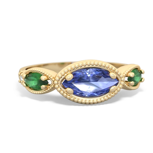tanzanite-emerald milgrain marquise ring