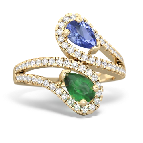 tanzanite-emerald pave swirls ring