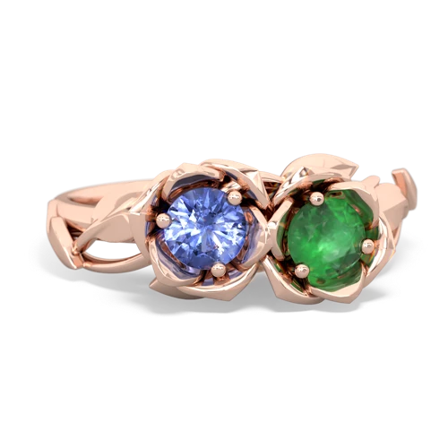 tanzanite-emerald roses ring