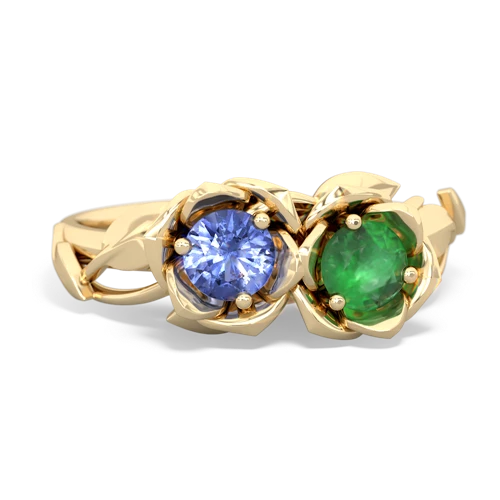 tanzanite-emerald roses ring