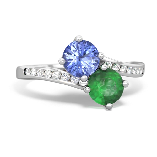 tanzanite-emerald two stone channel ring