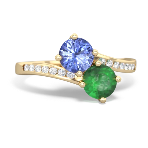 tanzanite-emerald two stone channel ring