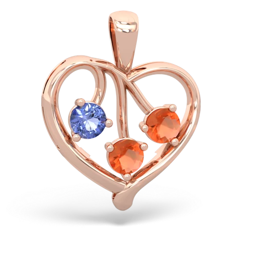 Genuine Tanzanite with Genuine Fire Opal and Genuine Aquamarine Glowing Heart pendant