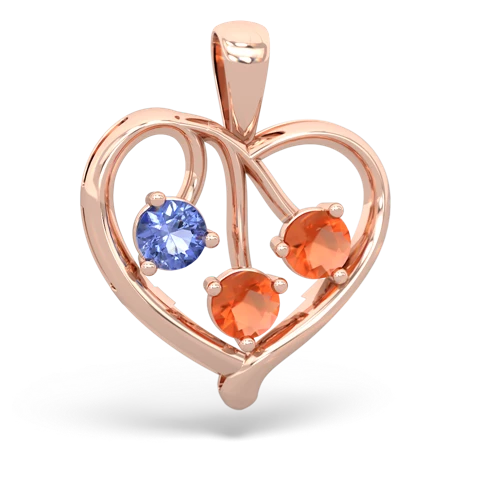 tanzanite-fire opal love heart pendant