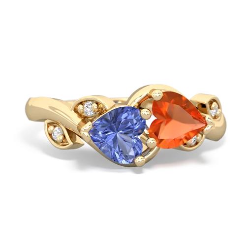 tanzanite-fire opal floral keepsake ring