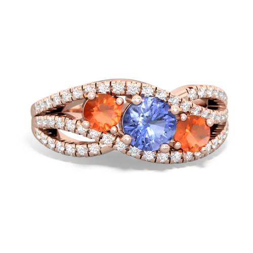 tanzanite-fire opal three stone pave ring