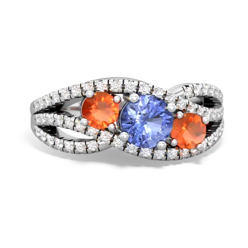 tanzanite-fire opal three stone pave ring