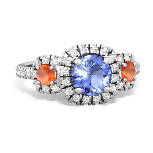 tanzanite-fire opal three stone regal ring