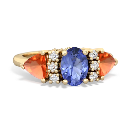 Tanzanite Genuine Tanzanite with Genuine Fire Opal and Lab Created Sapphire Antique Style Three Stone ring Ring