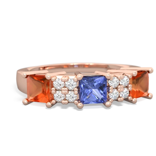Tanzanite Genuine Tanzanite with Genuine Fire Opal and Lab Created Alexandrite Three Stone ring Ring