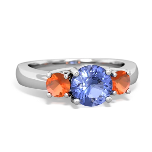 Genuine Tanzanite with Genuine Fire Opal and Genuine Aquamarine Three Stone Trellis ring