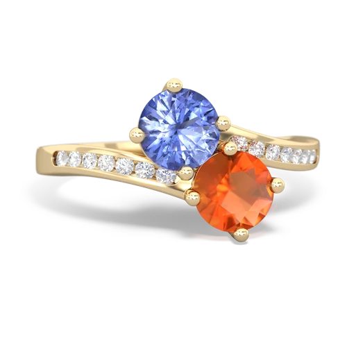 tanzanite-fire opal two stone channel ring