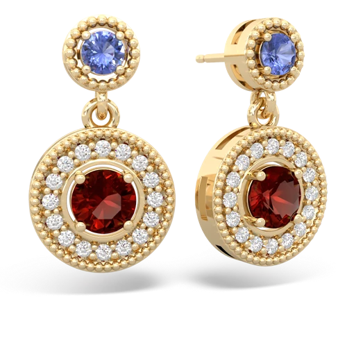 tanzanite-garnet halo earrings