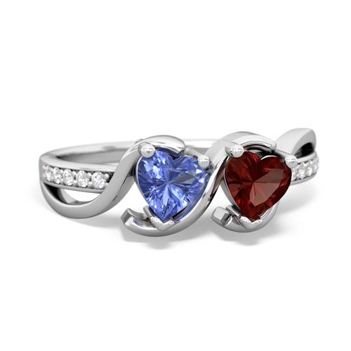 tanzanite-garnet double heart ring