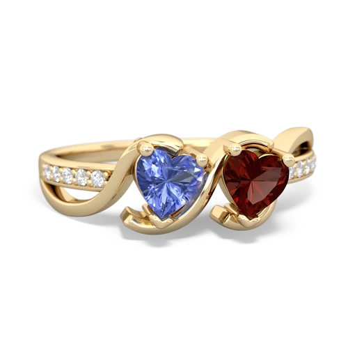 tanzanite-garnet double heart ring