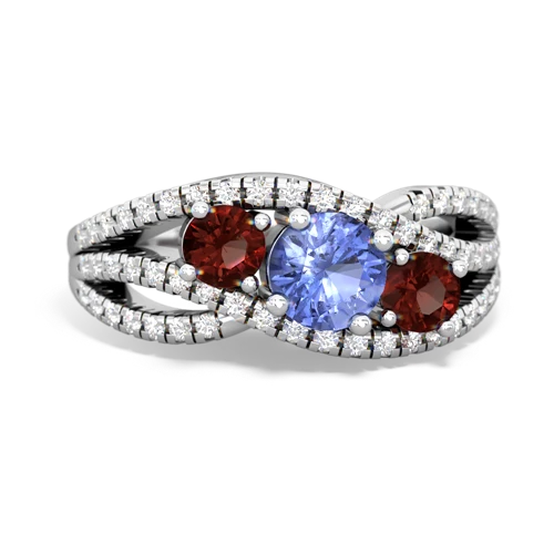 tanzanite-garnet three stone pave ring