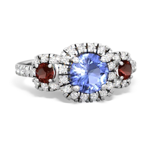 tanzanite-garnet three stone regal ring