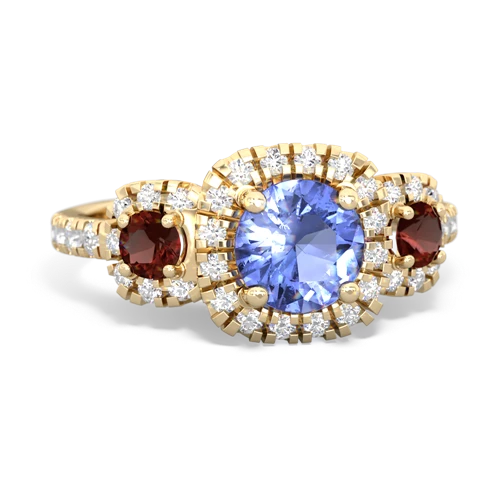 tanzanite-garnet three stone regal ring