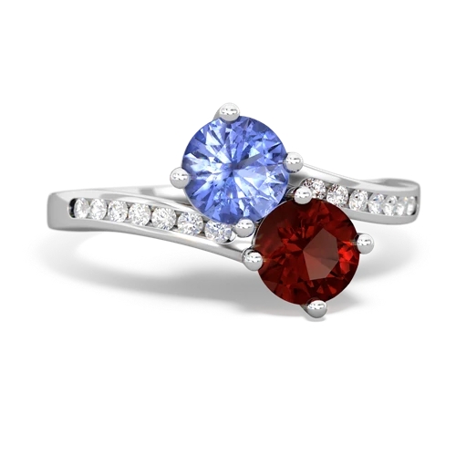 tanzanite-garnet two stone channel ring