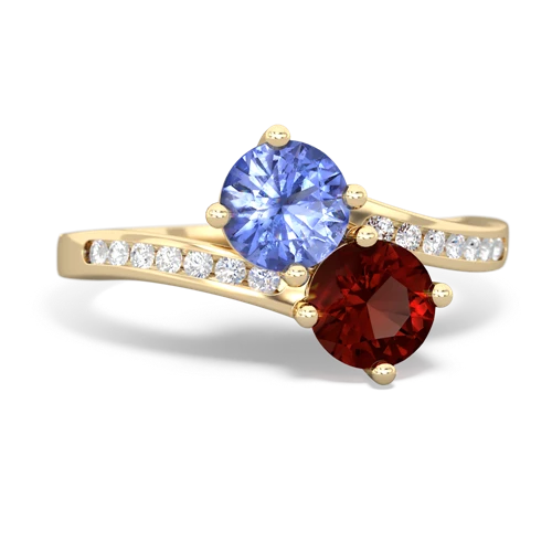 tanzanite-garnet two stone channel ring