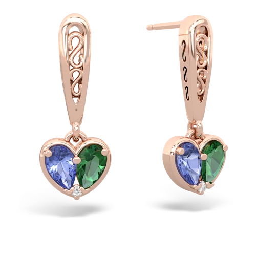 tanzanite-lab emerald filligree earrings