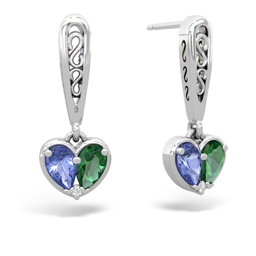 tanzanite-lab emerald filligree earrings