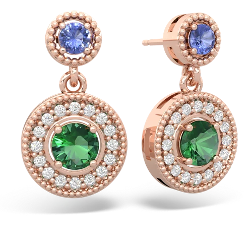 tanzanite-lab emerald halo earrings