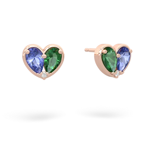 tanzanite-lab emerald one heart earrings
