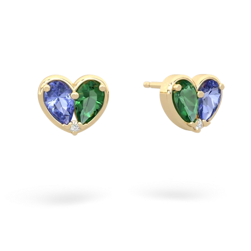 tanzanite-lab emerald one heart earrings