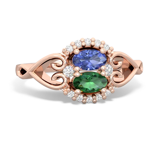 tanzanite-lab emerald antique keepsake ring