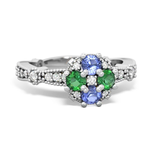 tanzanite-lab emerald art deco engagement ring